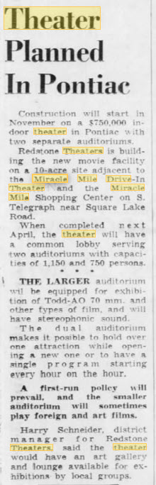 Miracle Mile Drive-In Theatre - SHOWCASE CINEMAS ANNOUNCED SEPT 1963